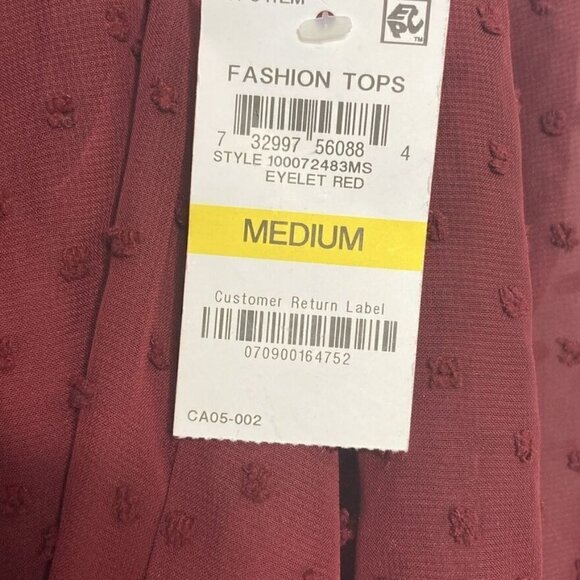 Style & Co NWT Womens Med Eyelet Red 2-pc 3/4 Bell Sleeve Velvet Sheer Tunic Top - Picture 13 of 13